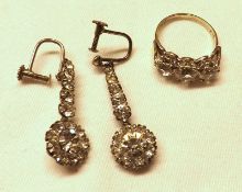 A Mixed Lot: a pair of mid-20th Century Screw-On Paste Drop Earrings, all set with white stones;