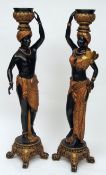 A good pair of 20th Century Gilded and Painted Bronze Blackamoor Jardinières, the supports each