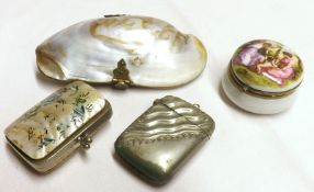 A Mixed Lot: a Silver Plated Vesta and a further Ceramic Pill Box, largest piece 4 ¼” wide (2)
