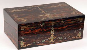 A good 19th Century Coromandel Writing Box, profusely inlaid with brass and mother-of-pearl