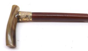 A late 19th Century Mahogany Staffed Gilt Metal Mounted and horn handled Walking Stick, monogram