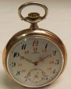 An early 20th Century Swiss Silver and gilt highlighted open faced keyless Pocket Watch, Omega,