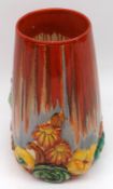 A Clarice Cliff large “My Garden” Conical Vase of spreading form, with an iron red and grey and
