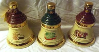 Three Christmas Bells Wade Decanters: Christmas 1996, Christmas 1997, Christmas 1998