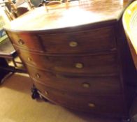 A 19th Century Mahogany Bow Fronted Chest with reeded edge, fitted with two short and three full