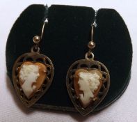 A pair of Victorian style Silver Gilt Cameo Hard Earrings, of classical maidens heads, stamped “