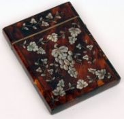 A Victorian Rectangular Tortoiseshell and Mother-of-Pearl inlaid Card Case with hinged lid, 4” high