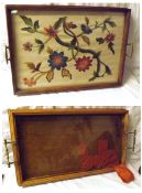Two two-handled rectangular Oak Framed Vintage Trays, one with glass inset and the other inset