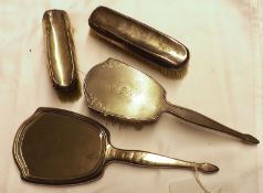 A Mixed Lot: three Silver Backed Dressing Table Brushes and further Hand Mirror, various dates and