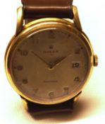 A third quarter of the 20th Century 9ct Gold centre seconds Calendar Wrist Watch, Rolex “Precision”,