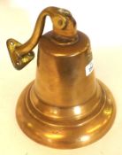 A Vintage Bell Metal Wall Mounting Bell, of typical form, applied with a brass hanging bracket, bell