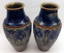 A pair of Royal Doulton Stoneware Tapering Vases, decorated with Art Nouveau style flowers and