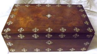 A late 19th Century Mahogany and Rosewood Writing Box inlaid with mother-of-pearl detail, interior