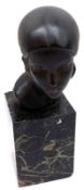 Geoges (probably Georges) Coste (20th Century) Bronze Study head of a girl in 1920s headdress, on