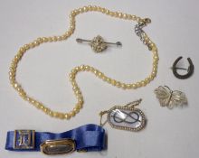 A Mixed Lot comprising: Mourning Jewellery including Gold and Seed Pearl Brooch with lovers knot