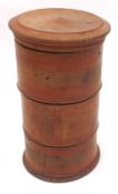 An unusual 19th Century three compartment Spice Container of cylindrical form, 5 ½” high (crack to