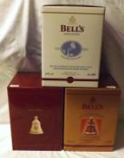 Three Christmas Celebration Bells Wade Decanters: Christmas 1999, Christmas 2000, Christmas 2001