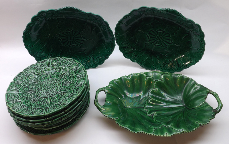 A Mixed Lot: ten various assorted 19th Century and later Green Glaze Leaf Decorated Plates and