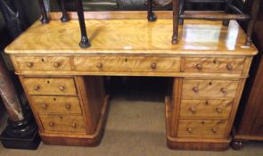 A Victorian Satin Birch Twin Pedestal Desk or Dressing Table, the top section with one long and