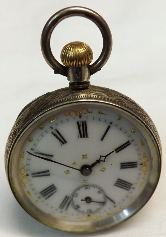 A late 19th Century Swiss open faced keyless Fob Watch, the frosted gilt and jewelled movement