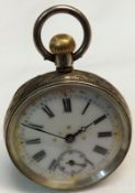 A late 19th Century Swiss open faced keyless Fob Watch, the frosted gilt and jewelled movement
