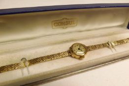 A third quarter of the 20th Century 9ct Gold Ladies Dress Watch, Consul, the 17-jewel movement to