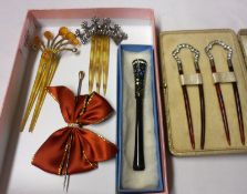A Mixed Lot including a pair of Tortoiseshell and paste mounted Hair Combs; two further Hair Combs