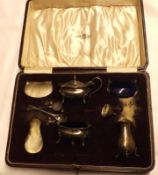 An early 20th Century Birmingham hallmarked part Cruet, in fitted case, comprising Salt and