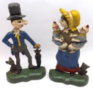 A pair of Vintage Cast Metal Doorstops, modelled as Punch and Judy, painted in colours, 11” high