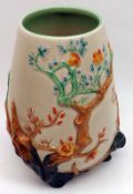 A Clarice Cliff Newport Pottery Tapering Vase, decorated in apple blossom design in browns,