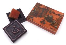 A 20th Century Oriental Amber Coloured Hardstone Tablet of square form, with embossed seal mark,