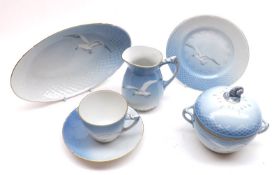 A Bing & Grondahl Copenhagen part Tea Service, comprising three Trios, Cream Jug, Lidded Sugar Basin