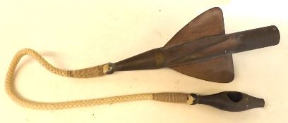 A Vintage Copper Taffrail Log Fish Spinner, of pointed form with four swept fins and strung with