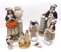 A Mixed Group of six Staffordshire Figures, comprising Scots Figures, pair of Figures astride
