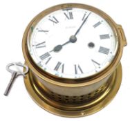 A 20th Century Brass Cased Ships Bulkhead Clock, Celeste, the drum-shaped case with cast bezel and