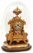 A late 19th Century French Gilt Spelter and Porcelain Mounted Mantel Clock, the case surmounted by a
