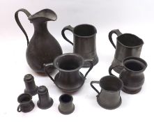 A Mixed Lot of assorted 19th Century and later Pewter Wares, comprising a Baluster Jug, three