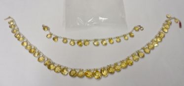 A late Victorian small Pearl Necklace with graduated Citrine drops; together with a matching