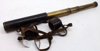 An early 20th Century Lacquered Brass Cased Three Draw Telescope with original leather case, 11”