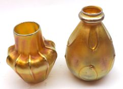 Two Tiffany Glass Favrille Vases, one ribbed and unmarked example of shaped oval form, the other