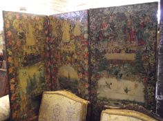 A Victorian Three Panel Two Fold Dressing Screen, decorated with extensive decoupage detail, 64”