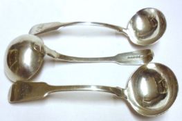 A trio of William IV Fiddle pattern Ladles, Makers Mark CB, London 1830, total weight approx 6 oz