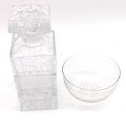 A Square Spirit Decanter and an Edwardian Finger Bowl with star-cut detail