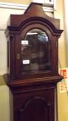 A Pine Longcase Clock Case of small proportions, the arched hood with shaped pediment and fluted