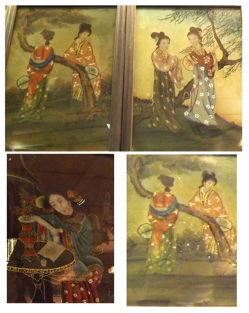 A set of four 20th Century Oriental Mixed Media Paintings, depicting various scenes of young