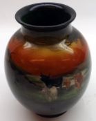 A Doulton Burslem Holbein Ware wide-necked Vase, decorated with a scene of Highland Cattle at