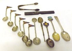 A Mixed Lot: various hallmarked Collectors Spoons with enamelled tops; small Georgian Sugar Nips and