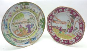 A 19th Century Chinese Circular Plate, the centre painted in colours with figures in the