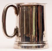 An Edward VIII One Pint Tankard of slightly tapered form, plain handle, fitted with a clear glass