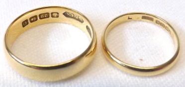 Two 22ct Gold hallmarked Wedding Bands (approx 5 gm total)